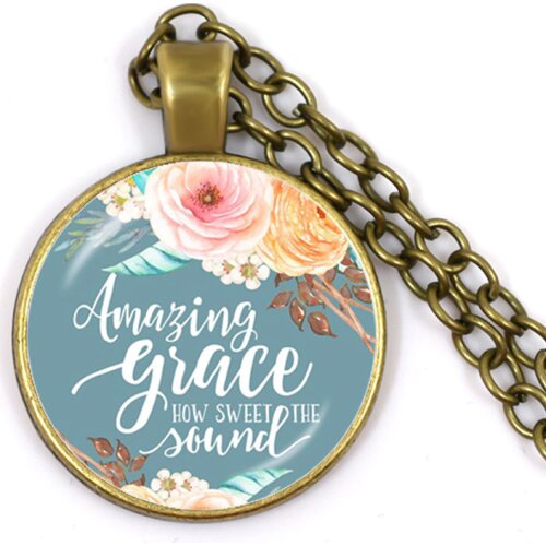 Amazing Grace How Sweet the Sound Bible Verses Nursery Verse Necklace Fashion Jewelry Religion Pendant Christian