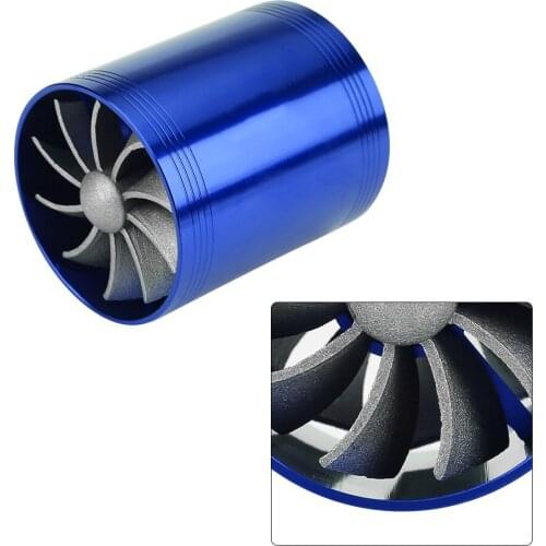 Universal Aluminum Car Air Intake Turbonator Dual Fan Turbine Charger Gas Fuel Saver Turbo fitment for most vehicle Blue Red