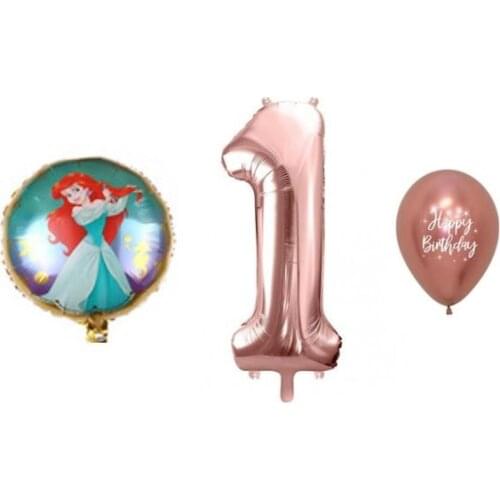 Lot 3 balloons first birthday balloon number one XXL rose gold 100 cm round balloon Ariel 45x50cm and happy birthday balloon pink
