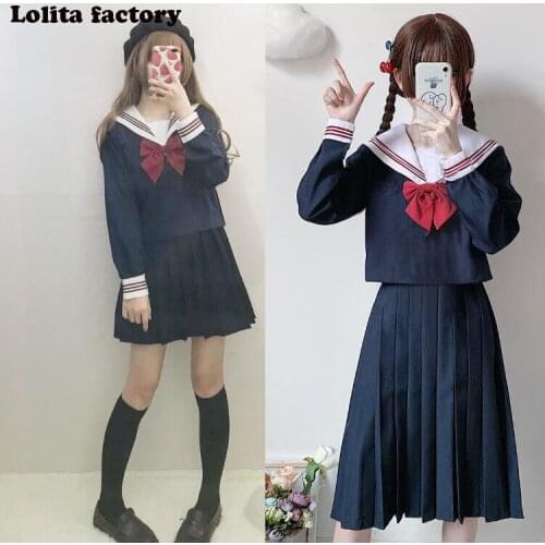 High quality Sailor suit School uniform sets JK school uniforms girls skirt suits Student Yankee Girl top student skirt suit