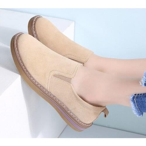 2020 Autumn Women Flats Sneakers Shoes Women Slip On Flat Loafers Suede Leather Shoes Handmade Boat Shoes Black Oxfords