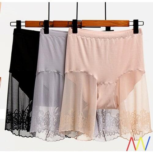 Plus Size Shorts Under Skirt Sexy Lace Anti Chafing Thigh Safety Shorts Ladies Pants Underwear Large Size Safety Pants Women