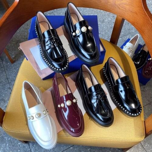 New Spring Casual Flats Comfort Women Shoes Genuine Leather Round Toe Flats Woman Slip-On Shoes Woman Fringe Decor Flats Loafers