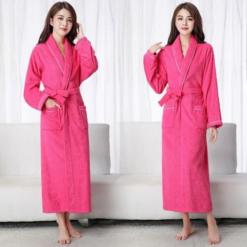 Women Winter Long Cotton Bathrobe Warm Kimono Bath Robe Sexy Dressing Gown Robes Night Sleepwear