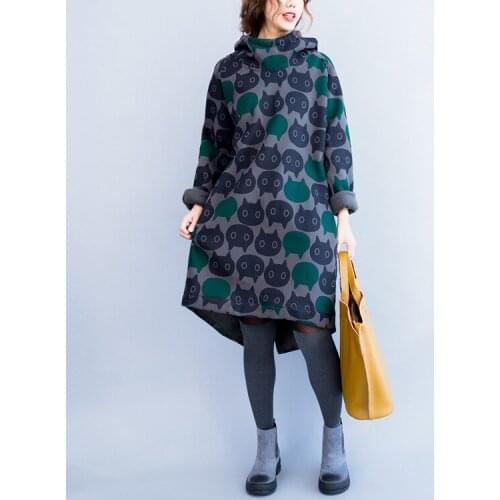 2021 New Autumn Winter Women Casual Mini Dress Printed Loose Hooded Tunic Oversize Warm Dress HB138