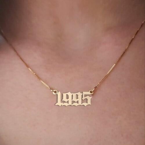 Personalized Number Birth Year Necklaces For Women Gothic Jewelry Stainless Steel Box Chain Custom Name Letter Choker Necklace