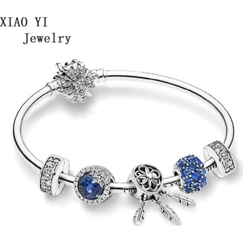 XIAOYI 100% S925 Blue Shard Crystal dream Snowflake fashion necklace with high quality bracelet female