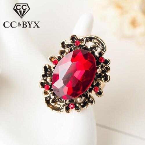CC Vintage Rings For Women Hyperbole Punk Adjustable Big Red Oval Stone Ethnic Style Luxury Jewelry Party Anillos Mujer CC728