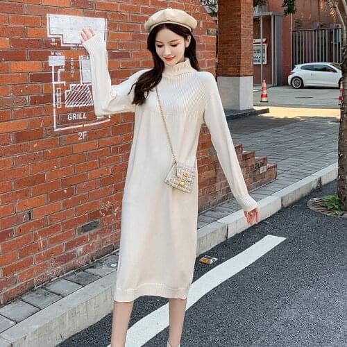 Winter Long Sweater Dress Turtleneck Knitted Long Dresses Fashion Maxi Dress Women Clothing