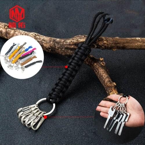1PC EDC Mini Stainless Steel Keychain Spring D Buckle Paracord Rope Woven Quick Hook Hanging Buckle Outdoor Anti-lost Equipment