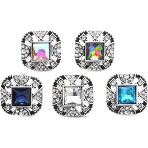 5pcs/lot New Snap Jewelry Rhinestone Crystal Square 18mm 20mm Metal Snap Buttons Fit Snap Bracelet DIY Ginger Charms Jewelry