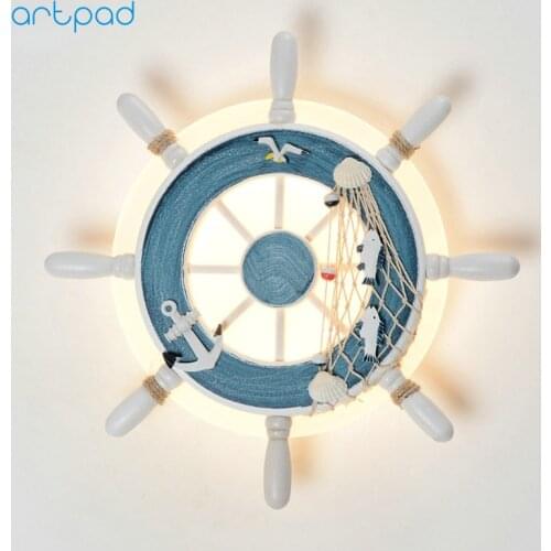 Artpad Nordic Mediterranean Rudder Beside Children Bedroom Wall Lamp Parlor Modern Creative Background Decroation Wall Led