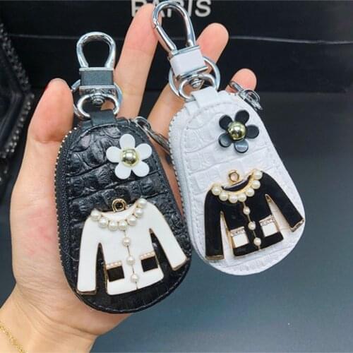 Crocodile Pattern Clothes Accessories Car Keychain Creative Cute Girl Key Ring Multifunctional Zipper Key Case Leather Pendant
