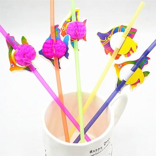 50pcs Fish Drinking Straws Parasol Cocktail Paper Straws Hawaiian Hula Beach Party Cocktail Straws Colorful Mixed Colors