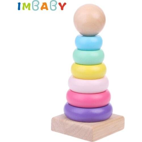 IMBABY Rainbow Color Stacking Ring Tower Wood Rainbow Blocks Stacking Toy Wood Natural Toys For Children Puzzle Early Learning