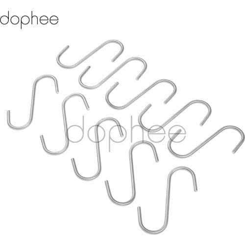 Dophee 10pcs/set 4mm Stainless Steel S Shaped Hanger Hook Kitchen Bathroom Clothing Hanger Hooks Railing Holder Hooks Hanging