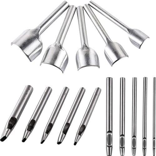 15 Pieces Leather Craft Tools Half-Round Cutter Punch Round and Oval Shape Hole Punch Cutter Belt Watch Band Gasket Hollow Leath