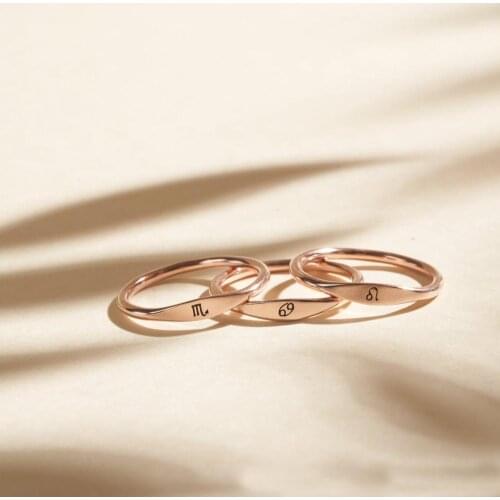 Dainty Zodia Ring Gold Plated Engraved Ring For Women Dropshipping