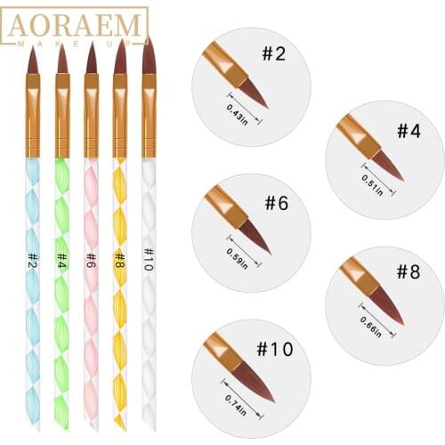 AORAEM 5pcs/Set Nail Brush Painting Pen Nail Art Colorful Nail Brush Acrylic Nails Carving Decoration For Salon Manicure Tools