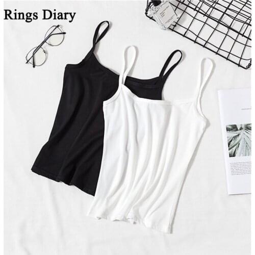 Rings Diary Women Summer Knitted Basic Tops Spaghetti Strap Solid Black And White Short Top For Girls Korean Style Going Out Top