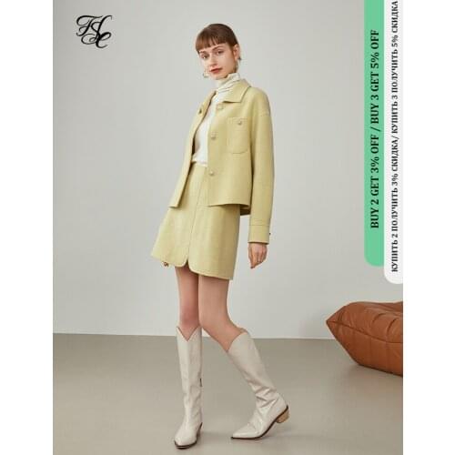 FANSILANEN Women Fragrance Double-sided Woolen Coat Suit Two-piece Winter Wool Short Coat Skirt Ladies Temperament Woolen Suits