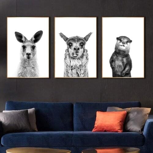 Sloth Wall Art Canvas Painting Black White Kangaroo Alpaca Yak Otter Nordic Posters And Prints Wall Pictures Kids Room Decor