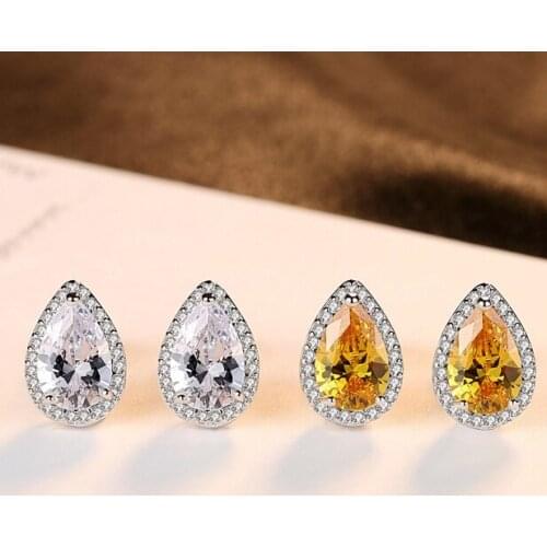 [MeiBaPJ]S925 Pure Silver Drop Shaped 2 Colors Zircon Earrings Female Earrings Fine Fashion Jewelry for women Free Shipping