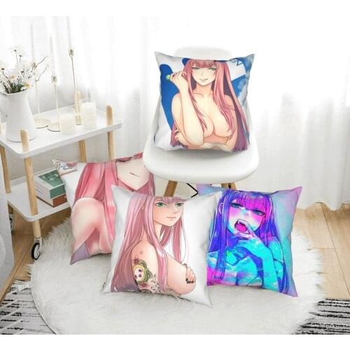 Zero Two Pink Girl 002 Goro Hiro Pillow Case Cushion Anime Comic Polyester Decor for Home Car Sofa Body Pillowcases