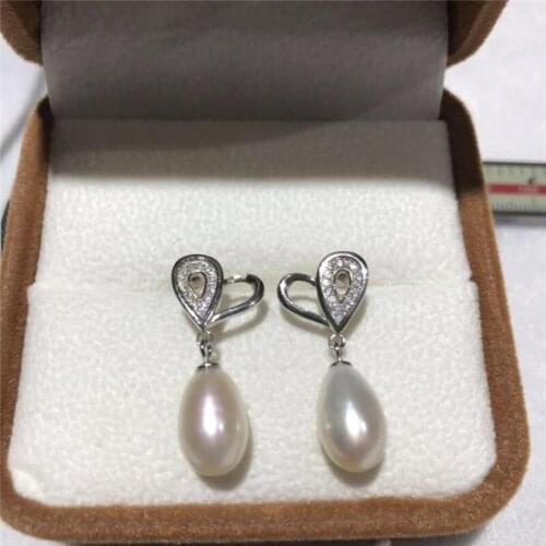New natural white freshwater pearl 8-12MM drop earrings 925 sterling silver
