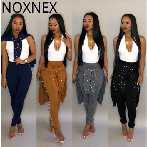 NOXNEX High Fashion Two Pieces Sexy Jumpsuit Beading Long Sleeve Autumn Overalls for Women Macacao Feminino