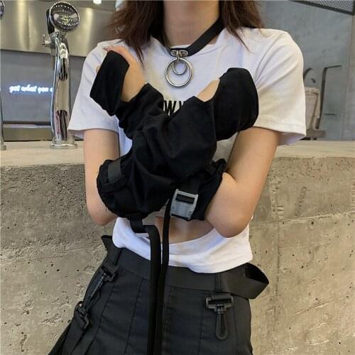 Punk Unisex Fingerless Gloves Adjustable Cuff With Plastic Buckle Ninja Elbow Length Gothic Mittens Lady Arm Warmer