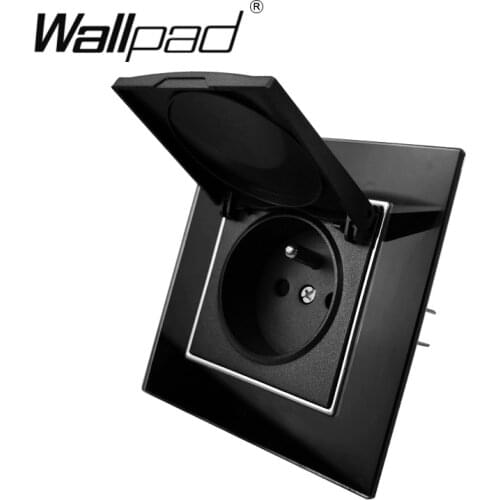 Dust Cap EU French Socket Poland Belgium Wallpad Black Crystal Glass Panel 110V-250V Poland Belgium Wall Power Socket with Claws