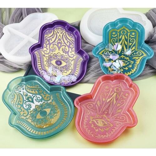 Silicone Mold Resin Mold DIY Epoxy Crystal Resin Palm Plate Tray Storage Hand Of Fatima GodS Eye Tray Crafts Jewelry Tools