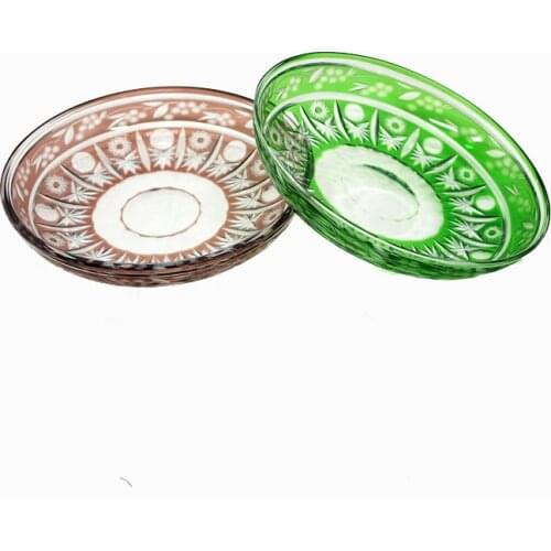 Luxury Purple Green Crystal Glass Bowl Fruits Dessert Plate Hand Carved Pattern