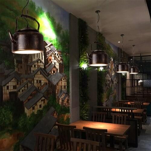 Vintage iron kettle pendant lights living room bar industrial shop card seat black pendant lamps kitchen hanging lights lighting