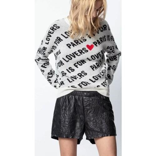 100% Cotton Women Pullovers Letter Love Printed Knitted Sweatshirt