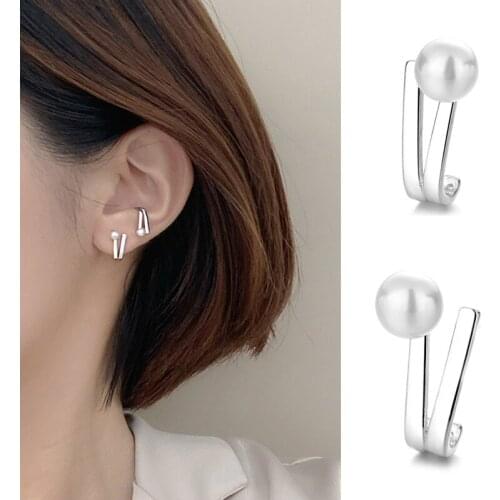 Elegant Fashion 925 Sterling Silver Stud Earrings Hot Pearl Punk Brincos Earrings For Women Jewelry Wedding Party Bijoux