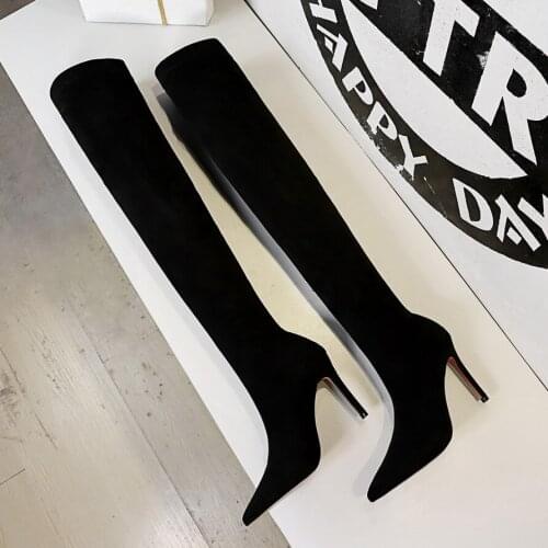 2020 Winter Over The Knee Women Boots Fine Heel High Heel Suede High Heel Slip on Shoes Pointed Toe Woman Long Boots Size 34-40