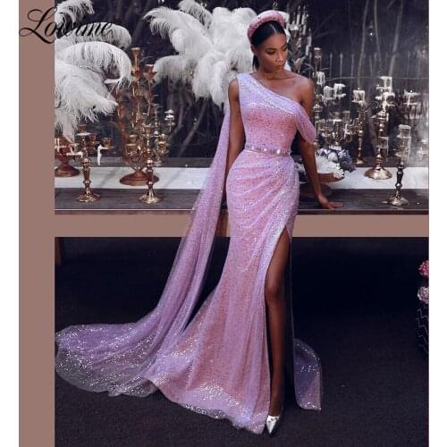 Robe De Soiree Pink One Shoulder Dresses Woman Party Night Formal Dress Vestido De Festa 2020 Evening Gowns Mermaid Prom Dress