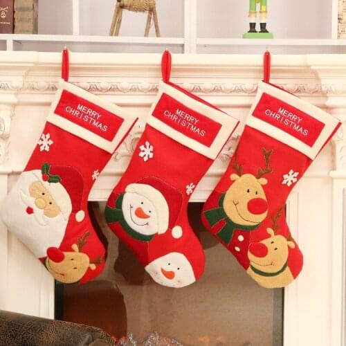 1pc 25*45cm Merry Christmas Party Xmas Tree Hanging Decor New Year Double Head Cartoon Stocking Sock Kids Gift Candy Bags