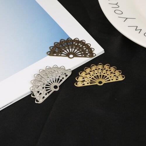 10Pcs/lot Gold/Bronze/Rhodium Plated 21x37mm Fans Filigree Flower Wraps Connectors For Jewelry Making DIY Charms Pendants