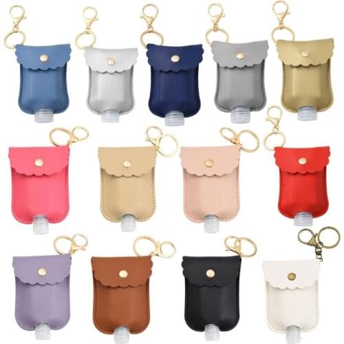 60ml Portable Squeeze Empty Hand Sanitizer Bottle with Leather Keychain Holder F3MF