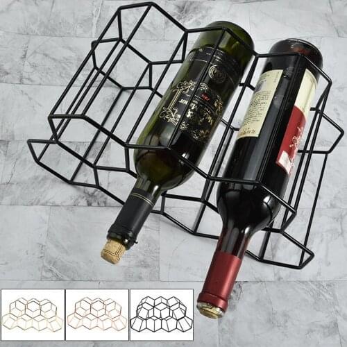 7 Bottles Stainless Steel Wine Rack Retro Display Honeycomb Shape Wine Rack Creative Support Red Wine Decoration Rack Wine Holde