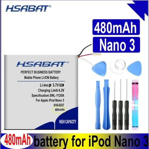 HSABAT 480mAh 616-0337 Mobile Phone Battery for Apple iPod Nano 3 3rd 3Gen Nano3rd Nano3 Batteries