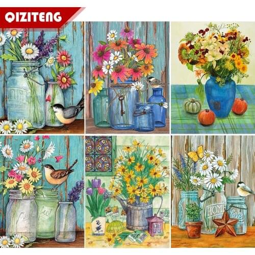 QIZITENG Diamond Painting Full Drill Square Flower 5D Diamond Embroidery Scenic Cross Stitch Mosaic DIY Handmade Gift 2021 New