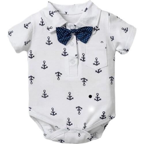 Newborn Boy Rompers Infant Baby Romper Top Cotton Iron Anchor Bow Tie Jumpsuit + Strap + White Shorts Infant Romper Kids Outwear