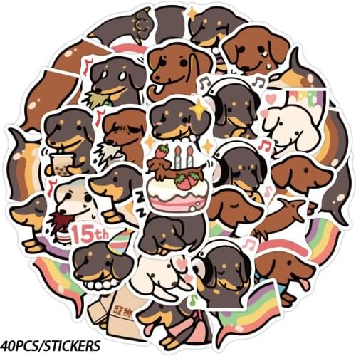 40PCS Dachshund Dog Stickers Waterproof For on Skateboard Hydro Fask Laptop Suitcase Cute Animal Cartoon Stickers