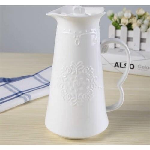 European White Porcelain Embossed Lace Butterfly Teapot Ceramic Coffee Pot Juice Jug Kettle Large Capacity Vintage Tea Pitcher