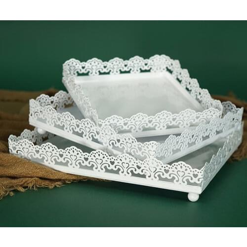 European square white storage trays metal food tray decorative tray serving platter white tray for wedding decoration FT047A