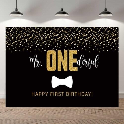 Mr Onederful Backdrop Boy’s First Birthday Photography Background Vinyl Black Tie 1st Brthday Party Banner Backdrops